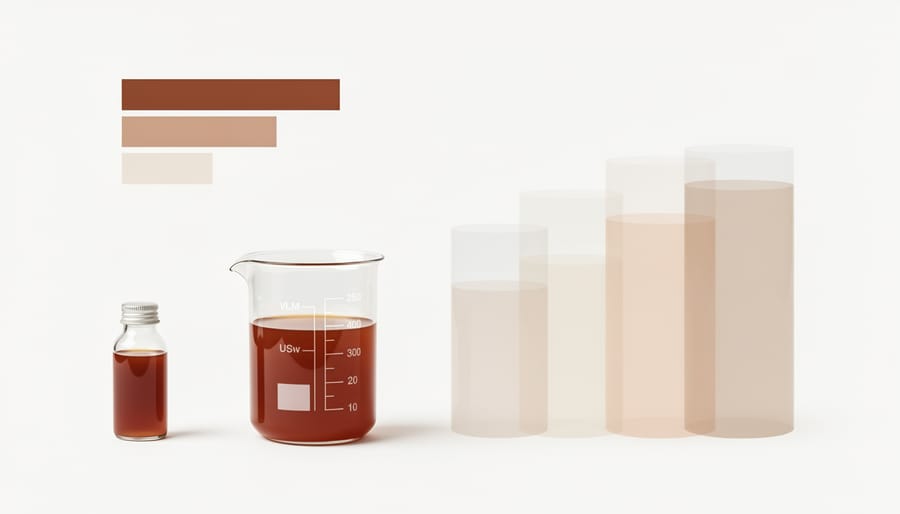 Measuring cup filled with car shampoo concentrate on a garage counter
