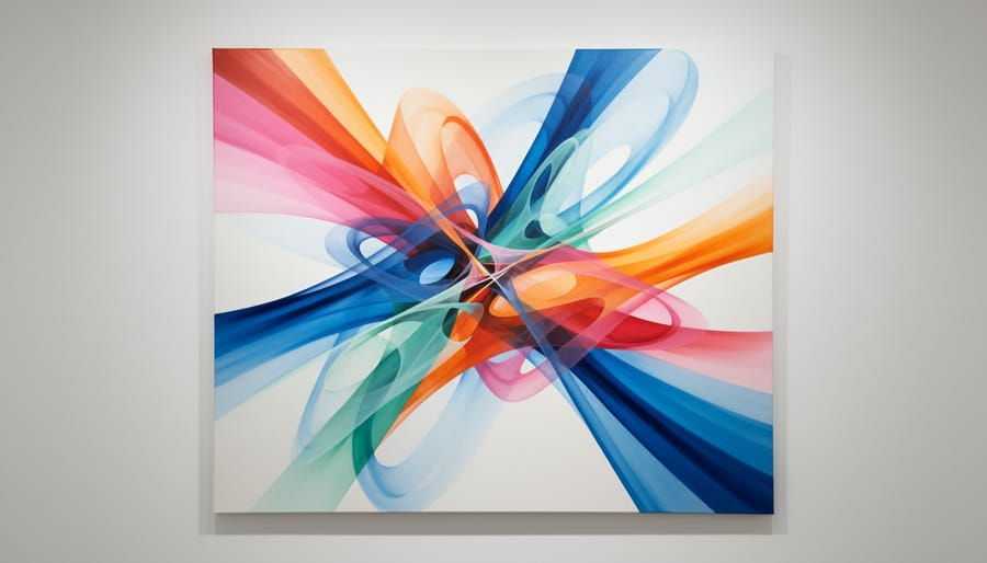 Gloved hands holding overlapping transparent glass sheets catching different colored light