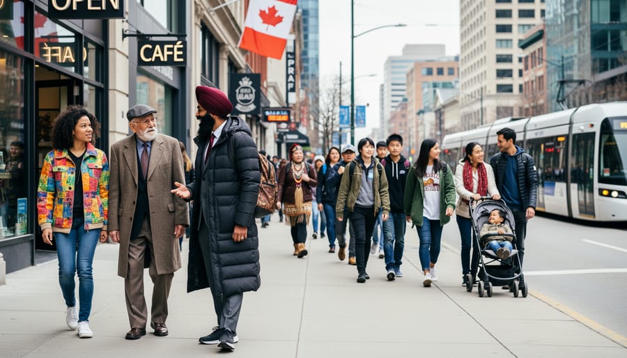 A diverse group of Canadian youth posing together outdoors in natural daylight.